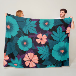 Cobertor De Velo Padrão Floral do Teal e do Pêssego em Fundo Roxo