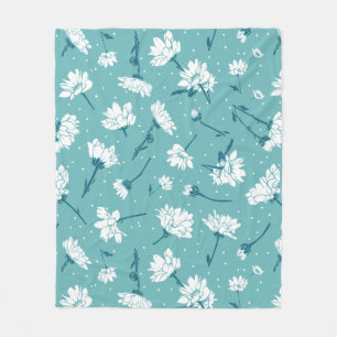 Cobertor De Velo Padrão Floral Elegante - Botânica Branca e Teal