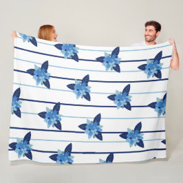 Cobertor De Velo Padrão floral elegante com faixa monocromática azu