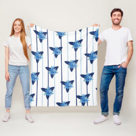 Cobertor De Velo Padrão floral elegante com faixa monocromática azu