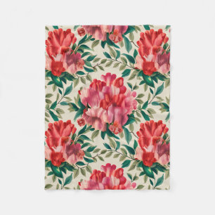 Cobertor De Velo Padrão Floral Elegante com Flores Vermelhas e Rosa