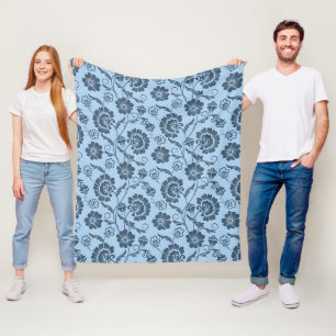 Cobertor De Velo Padrão Floral Elegante em Fundo Azul Claro