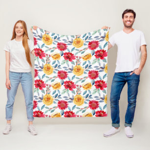 Cobertor De Velo Padrão Floral em Aquarela Alegre em Rosa Amarelo