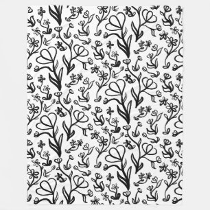 Cobertor De Velo Padrão Floral em Preto e Branco