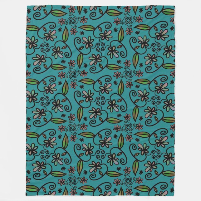 Cobertor De Velo Padrão Floral Fofo Azul Turquesa (Frente)