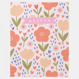 Cobertor De Velo Padrão floral folk fofo nórdico rosa personalizado