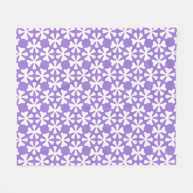 Cobertor De Velo Padrão Floral Geométrico Moderno Branco e Roxo (Frente (Horizontal))
