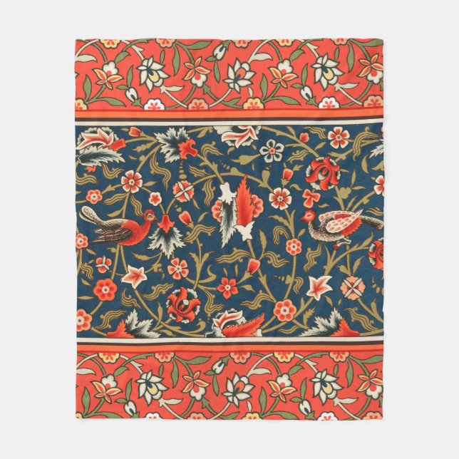 Cobertor De Velo Padrão Floral Indo-Persa Boêmio Vintage Vermelho (Frente)