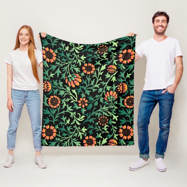 Cobertor De Velo Padrão Floral Intricado com Folhas Verdes (In Situ)