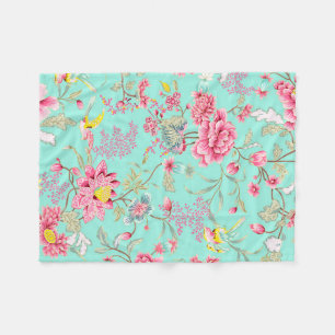 Cobertor De Velo Padrão Floral Japonês Vintage em Verde Menta com C