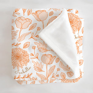 Cobertor De Velo Padrão Floral Laranja Nome Personalizado Fleece Bl