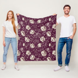 Cobertor De Velo Padrão Floral Marfim Rosa Ameixa Elegante
