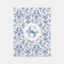 Padrão Floral Monograma Francês Toile Azul Nome