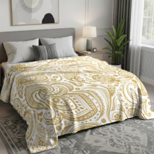 Cobertor De Velo Padrão floral paisley vintage em dourado claro
