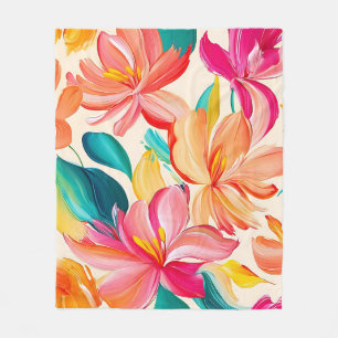 Cobertor De Velo Padrão Floral Pintado Vibrante