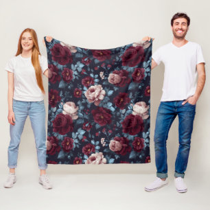 Cobertor De Velo Padrão Floral Rosa Borgonha Navy Elegante
