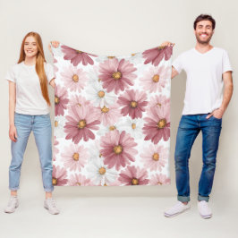 Cobertor De Velo Padrão Floral Rosa Desenhado à Mão com Margaridas 