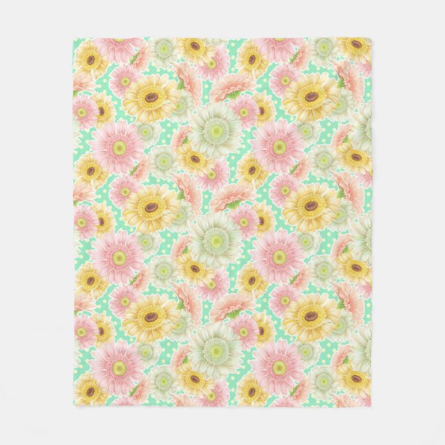 Cobertor De Velo Padrão Floral Rosa e Amarelo (Frente)