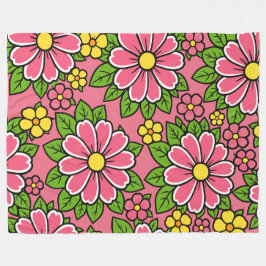 Cobertor De Velo Padrão Floral Rosa e Amarelo com Folhas Verdes