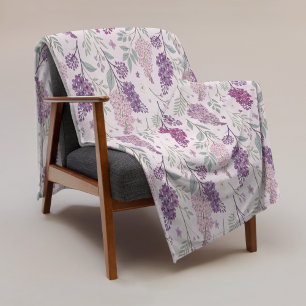 Cobertor De Velo Padrão Floral Rosa Suave e Lilás Roxo