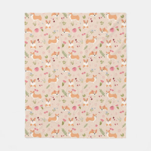 Cobertor De Velo Padrão Floral Sem Costura Corgi - Arte de Cachorro