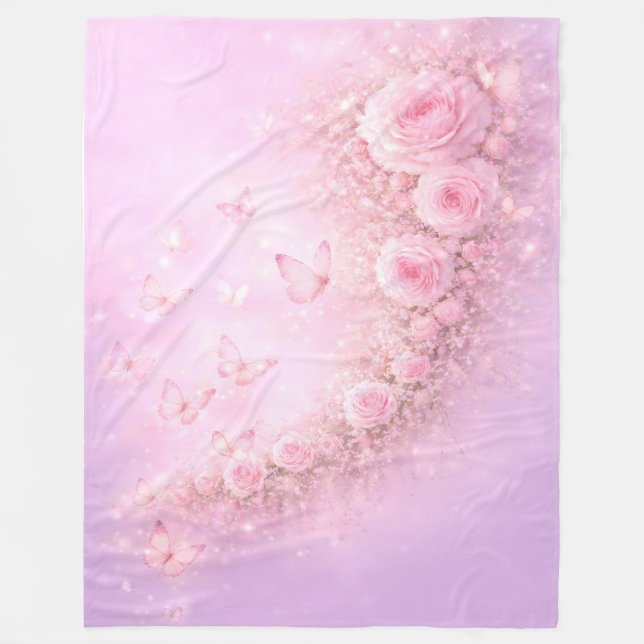 Cobertor De Velo Padrão Floral Suave – Rosas Rosa Suave com  (Frente)