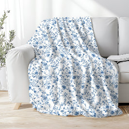 Cobertor De Velo Padrão Floral Toile Elegante Azul e Branco
