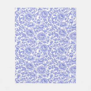 Cobertor De Velo Padrão Floral Toile Francês Azul