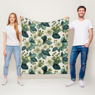 Cobertor De Velo Padrão Floral Verde Botânico Flor de Creme