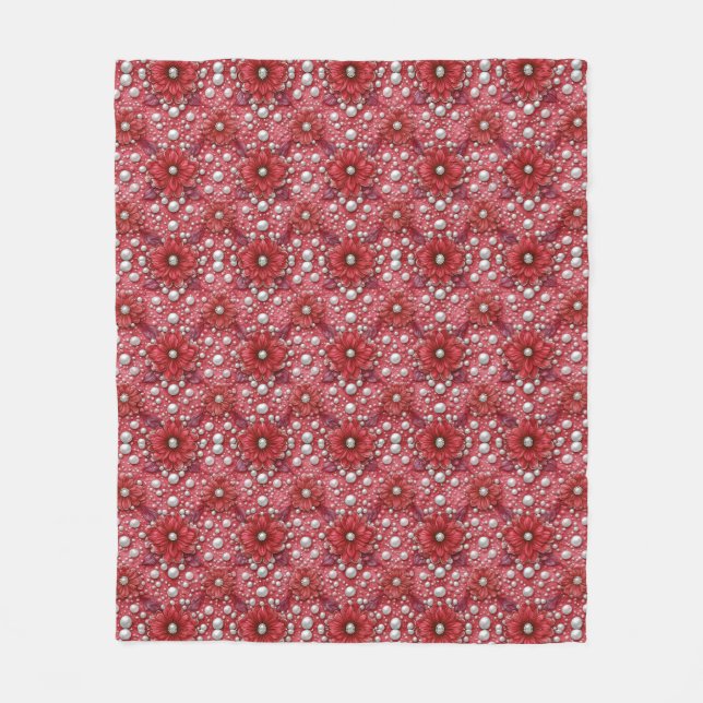 Cobertor De Velo Padrão Floral Vermelho Com Acentos de Pérola (Frente)