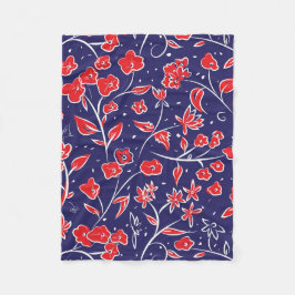 Cobertor De Velo Padrão Floral Vermelho e Azul