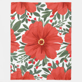 Cobertor De Velo Padrão Floral Vermelho Negrito com Folhas Verdes L