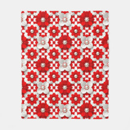 Cobertor De Velo Padrão Floral Vibrante Vermelho e Branco Com Pérol