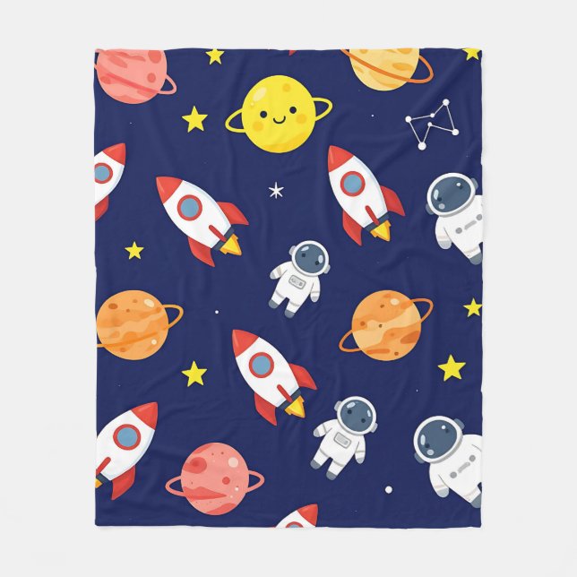 Cobertor De Velo Padrão Fofo de Explorador Espacial Infantil (Frente)