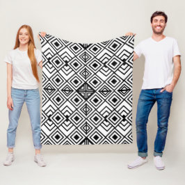 Cobertor De Velo Padrão Geométrico de Diamante Preto e Branco