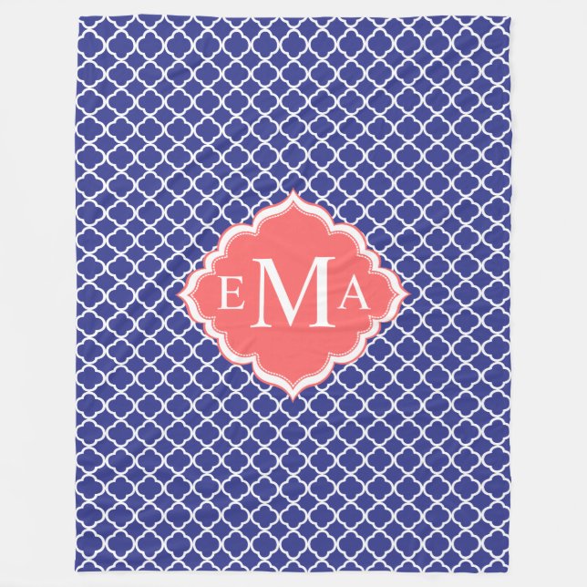 Cobertor De Velo Padrão Geométrico do Quatrefoil Azul-marinho e Bra (Frente)