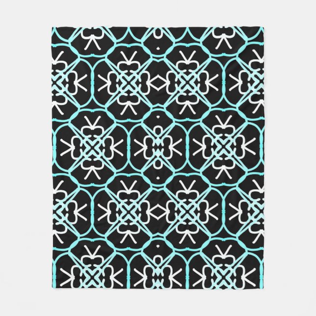 Cobertor De Velo Padrão Geométrico Em Azul Aqua, Branco E Preto. (Frente)