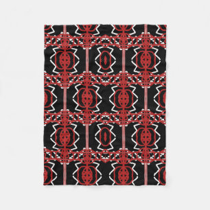 Cobertor De Velo Padrão Geométrico Em Vermelho, Branco E Preto.