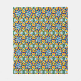 Cobertor De Velo Padrão geométrico fractal azul e amarelo
