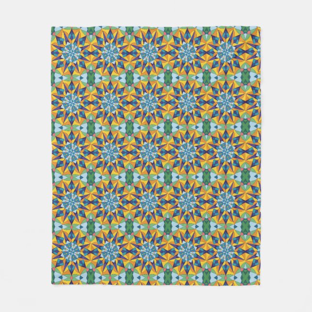 Cobertor De Velo Padrão geométrico fractal azul e amarelo (Frente)
