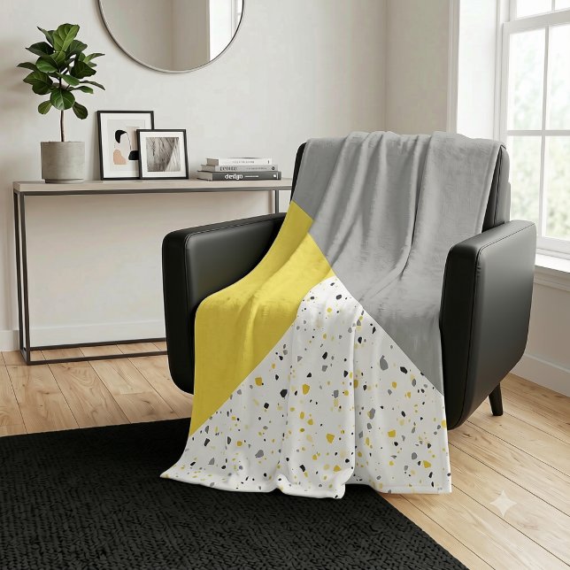 Cobertor De Velo Padrão Geométrico Moderno de Terrazzo Amarelo Cinz (Criador carregado)