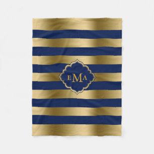 Cobertor De Velo Padrão Geométrico Monograma Dourado e Blue Stripes