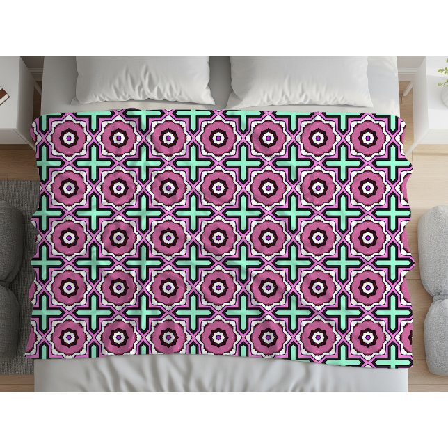 Cobertor De Velo Padrão geométrico rosa, azul e preto (Criador carregado)