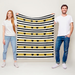 Cobertor De Velo Padrão Glam Black Stripe Gold Heart (3)