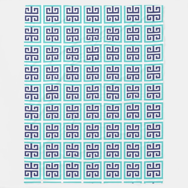 Cobertor De Velo Padrão Grego Azul-marinho Aqua (Frente)