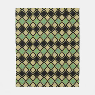 Cobertor De Velo Padrão Harlequim em Dourado, Verde e Preto 