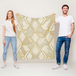 Cobertor De Velo Padrão Hexagonal Orgânico Moderno Creme e Bege 2