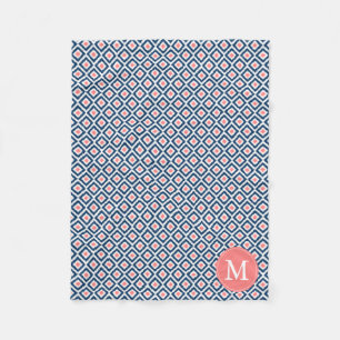 Cobertor De Velo Padrão Ikat dos Diamantes Azuis Monogramas