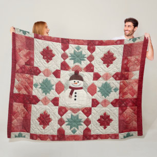 Cobertor De Velo Padrão Inclinado Snowman Vermelho Verde