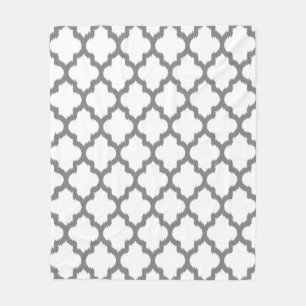 Cobertor De Velo Padrão Inversível De Ikat Quatrefoil Branco E Cinz